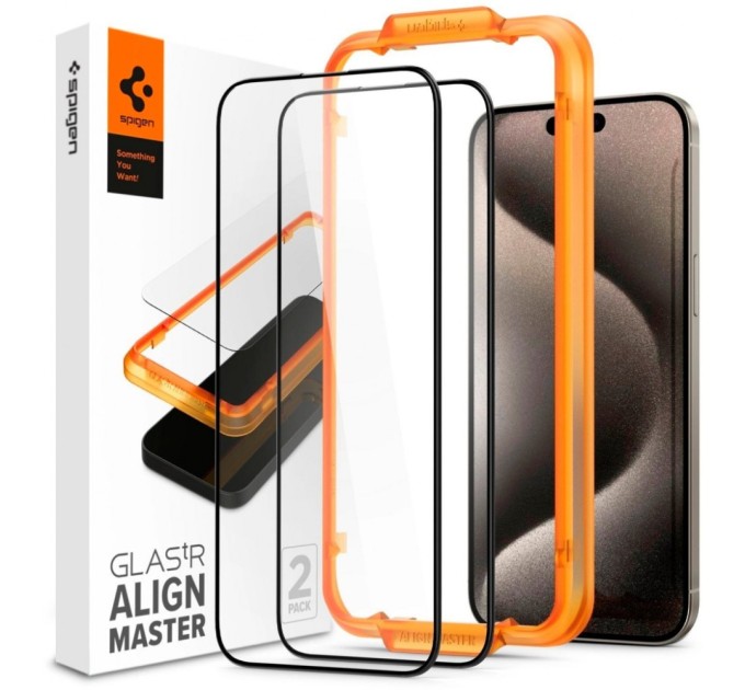 Скло захисне Spigen Apple iPhone 15 Plus Glas.tR AlignMaster FC Black (2P) (AGL06886)