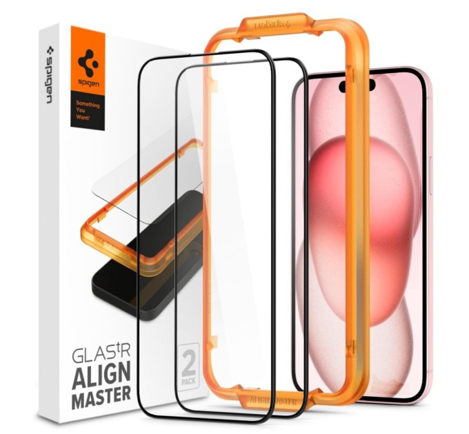 Скло захисне Spigen Apple iPhone 15 Plus Glas.tR AlignMaster FC Black (2P) (AGL06886)