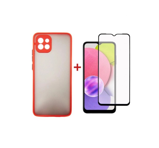 Чохол до мобільного телефона Dengos Kit for Samsung Galaxy A03 case + glass (Red) (DG-KM-23)