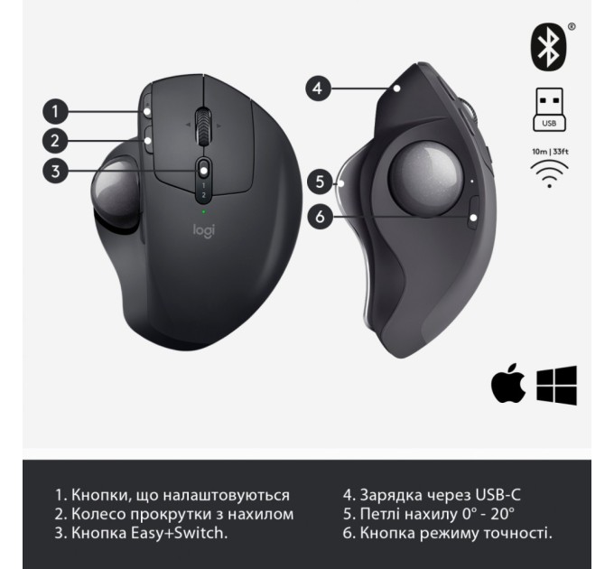 Мышка Logitech MX Ergo Bluetooth Graphite (910-005179)