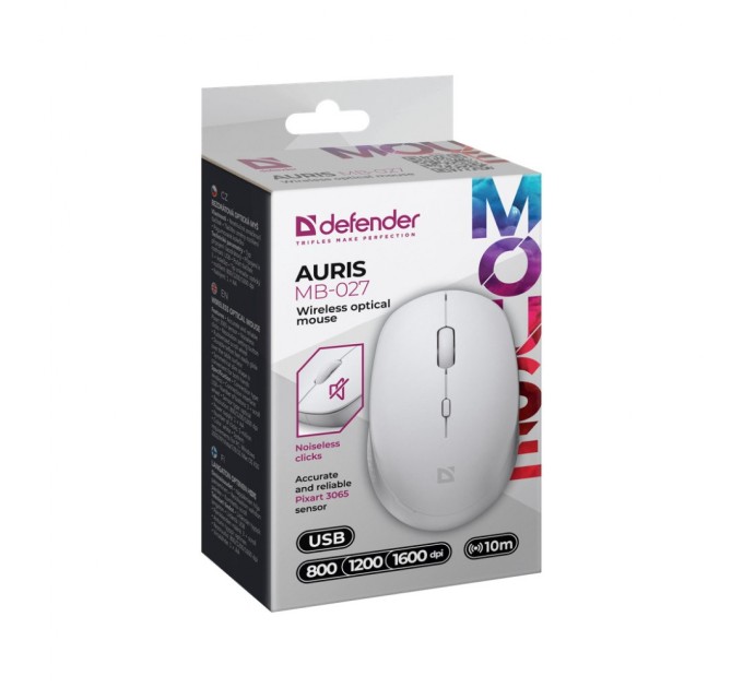 Мышка Defender Auris MB-027 Wireless White (52028)