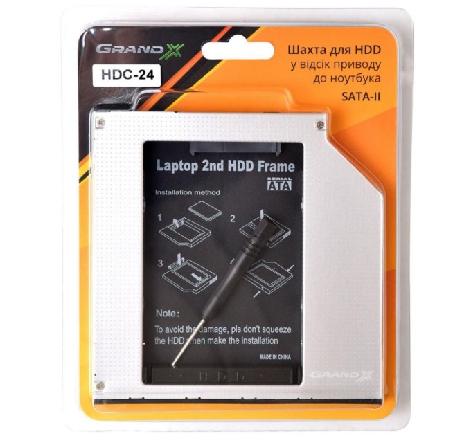 Фрейм-перехідник Grand-X HDD 2.5'' to notebook 9.5 mm ODD SATA/mSATA (HDC-24N)