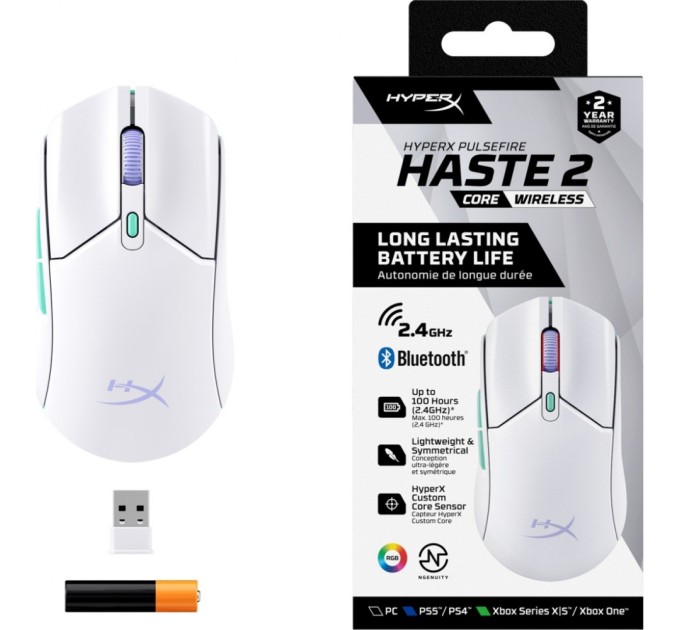 Мишка HyperX Pulsefire Haste 2 Core Wireless White (8R2E7AA)