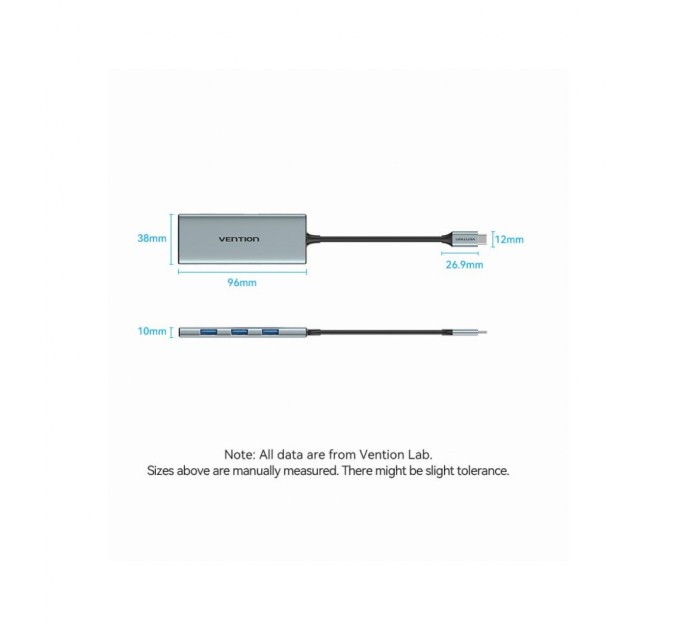 Концентратор Vention USB 3.1 Type-C to HDMI/USB 3.0x3/SD/TF/PD 100W 7-in-1 (TOPHB)