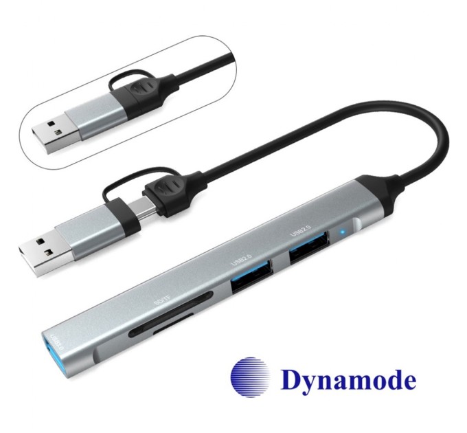 Концентратор Dynamode 5-in-1 USB Type-C/Type-A to 1хUSB3.0, 2xUSB 2.0, card-reader SD/MicroSD (DM-UH-514)