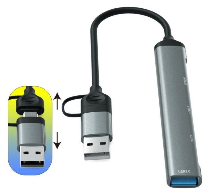 Концентратор Dynamode 5-in-1 USB Type-C/Type-A to 1хUSB3.0, 2xUSB 2.0, card-reader SD/MicroSD (DM-UH-514)