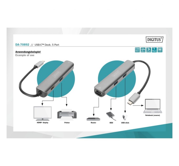 Концентратор Digitus USB-C 5 Port (DA-70892)