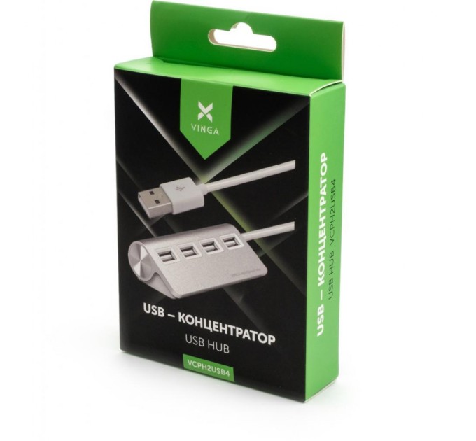 Концентратор Vinga USB 2.0 to 4*USB2.0 metal (VCPH2USB4)