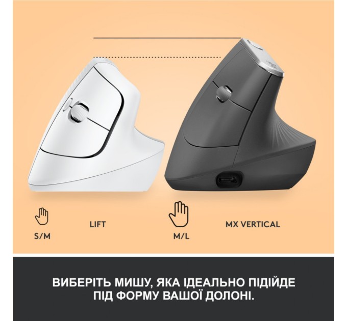 Мишка Logitech Lift Vertical Ergonomic Wireless/Bluetooth White (910-006475)