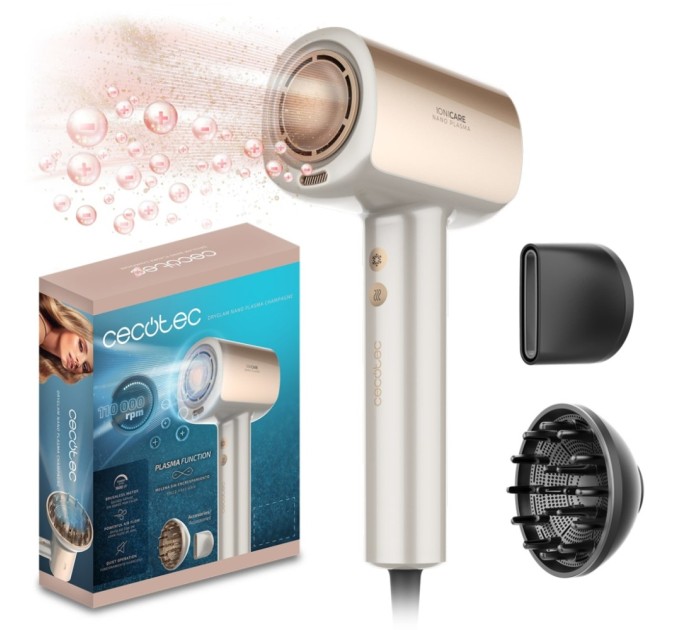 Фен Cecotec DryGlam Nano Plasma Champagne (A01_EU01_101438)