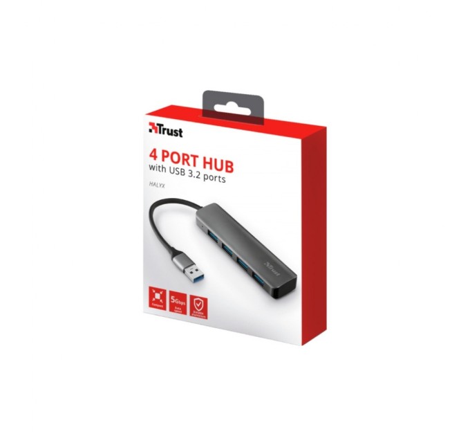 Концентратор Halyx 4-Port USB-A 3.2 Grey Trust (24947_TRUST)