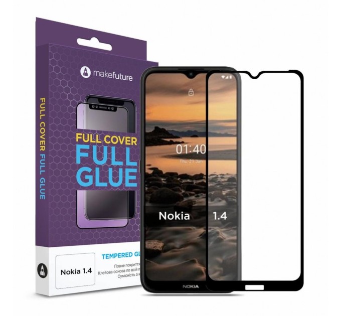 Скло захисне MakeFuture Nokia 1.4 Full Cover Full Glue (MGF-N14)