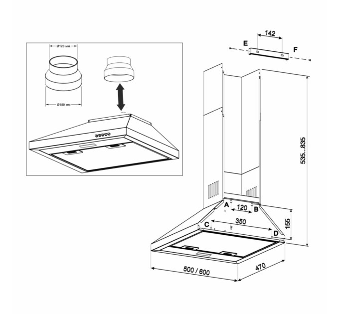 Витяжка кухонна Eleyus WELLA 1000 LED 60 BL