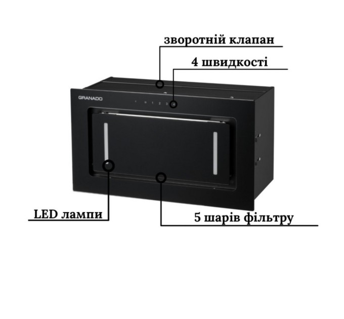 Витяжка кухонна GRANADO Palamos 1614-1200 black glass (GCH476411)