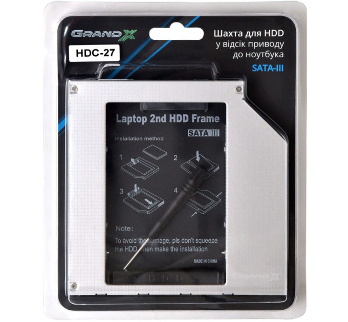 Фрейм-перехідник Grand-X HDD 2.5'' to notebook 12.7 mm ODD SATA3 (HDC-27)