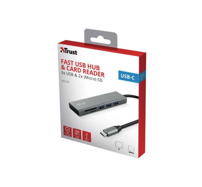 Концентратор Trust HALYX FAST 3USB+CARD READER USB-C ALUMINIUM (24191_TRUST)