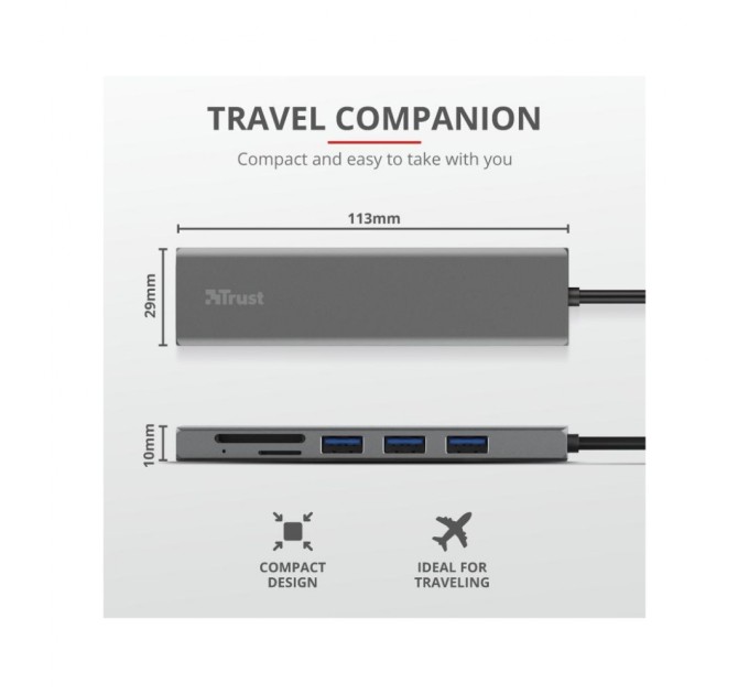 Концентратор Trust HALYX FAST 3USB+CARD READER USB-C ALUMINIUM (24191_TRUST)