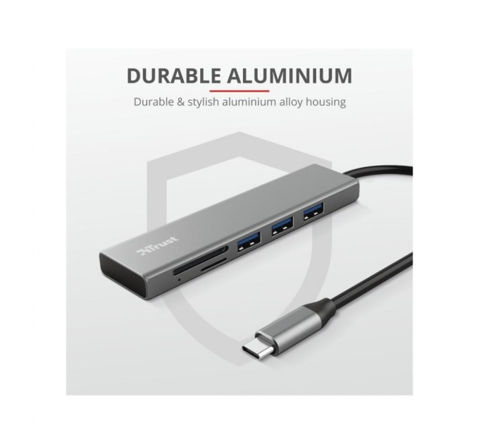 Концентратор Trust HALYX FAST 3USB+CARD READER USB-C ALUMINIUM (24191_TRUST)