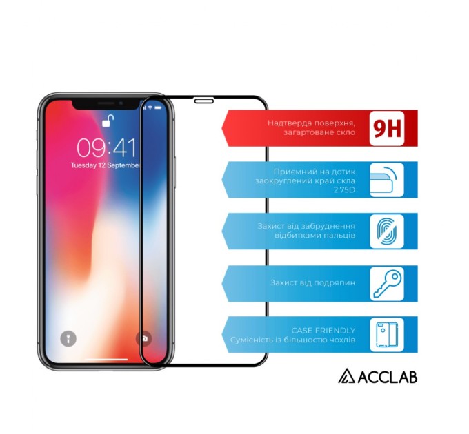 Скло захисне ACCLAB Full Glue ESD Apple Iphone X/XS/11 Pro (1283126532139)