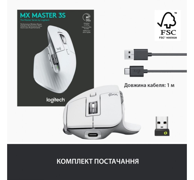 Мишка Logitech MX Master 3S Performance Wireless Mouse Bluetooth Pale Grey (910-006560)