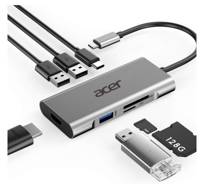 Порт-репликатор Acer 7in1 Type C dongle 1 x HDMI, 3 x USB3.2, 1 x SD/TF, 1 x PD (HP.DSCAB.008)