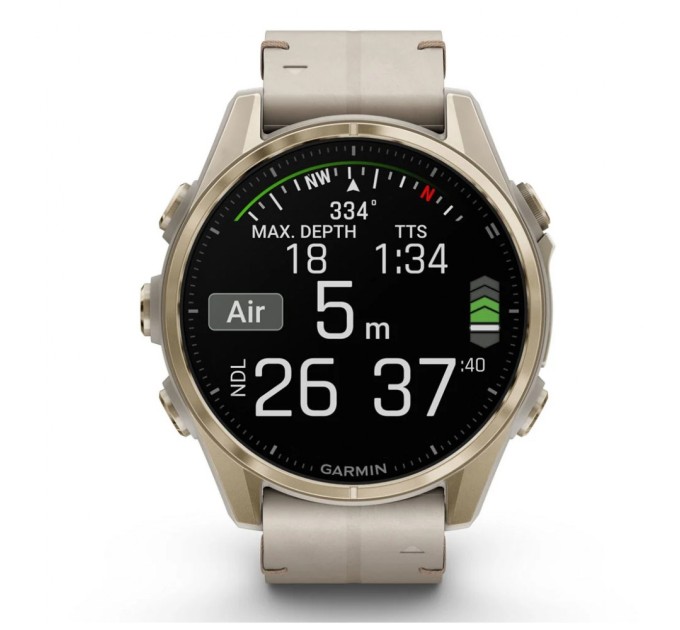 Смарт-годинник Garmin fenix 8 43mm, AMOLED, Saph, SftGldSS/FogGryLeatherBnd, Excl, GPS (010-02903-40)