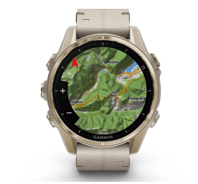 Смарт-годинник Garmin fenix 8 43mm, AMOLED, Saph, SftGldSS/FogGryLeatherBnd, Excl, GPS (010-02903-40)