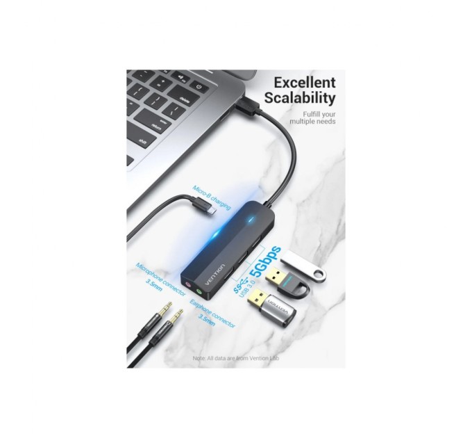 Концентратор Vention USB 3.0 to 3хUSB 3.0/2хTRS Audio/USB Micro 1.0m (CHIBF)