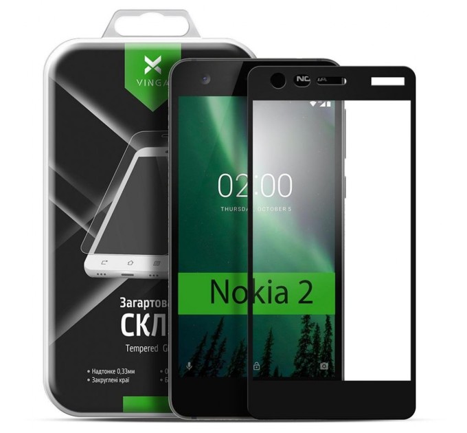 Стекло защитное Vinga для Nokia 2 Black (VTPGS-N2B)