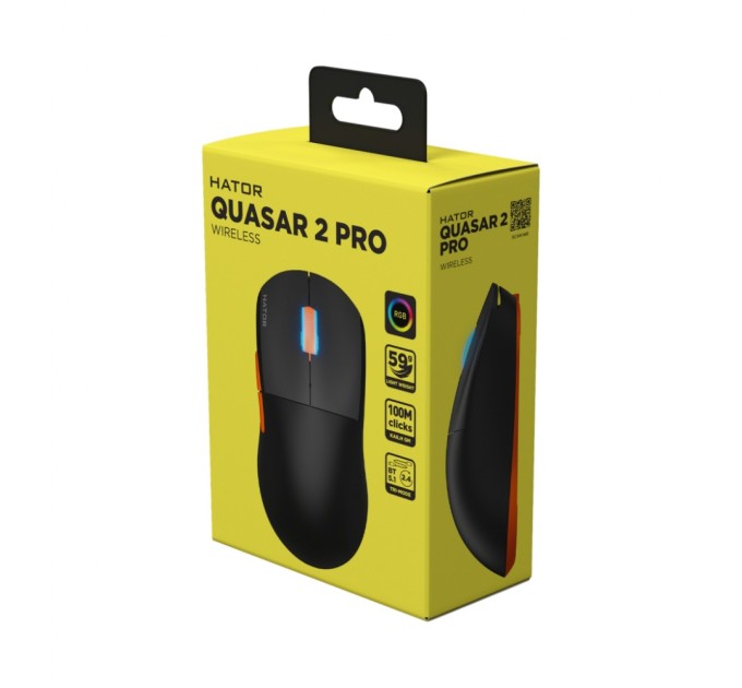 Мишка Hator Quasar 2 Pro Wireless/Bluetooth/USB Black/Orange (HTM560BO)