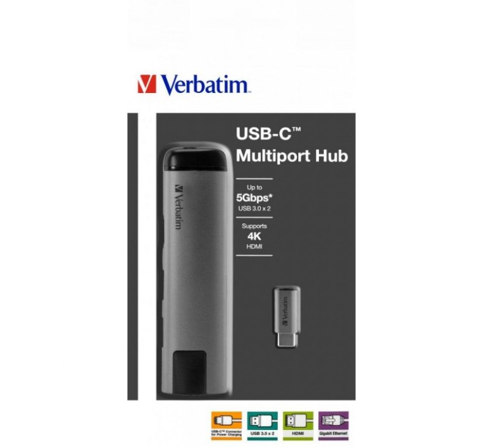 Концентратор Verbatim USB-C to U3.1G1/U3.0x2/HDMI/RJ45 (49141)