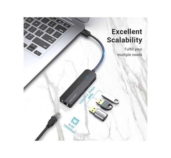 Концентратор Vention USB 3.0 to 3хUSB 3.0/RJ45 Gigabit black (CHNBB)