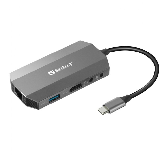 Концентратор Sandberg USB3.1 Type-C to HDMI/USB 3.0x2/RJ45/SD/TF/PD 100W 6in1 (136-33)