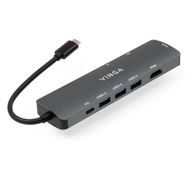 Концентратор Vinga USB-C 3.1 to HDMI+RJ45_1Gbps+3xUSB3.0+SD/TF+PD100W (VHYC8)