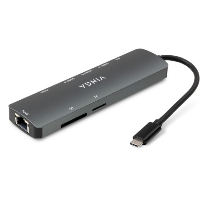 Концентратор Vinga USB-C 3.1 to HDMI+RJ45_1Gbps+3xUSB3.0+SD/TF+PD100W (VHYC8)