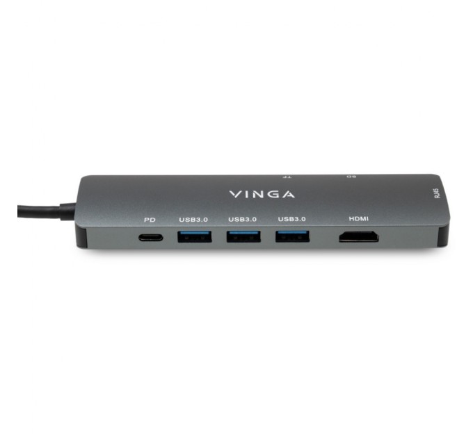 Концентратор Vinga USB-C 3.1 to HDMI+RJ45_1Gbps+3xUSB3.0+SD/TF+PD100W (VHYC8)