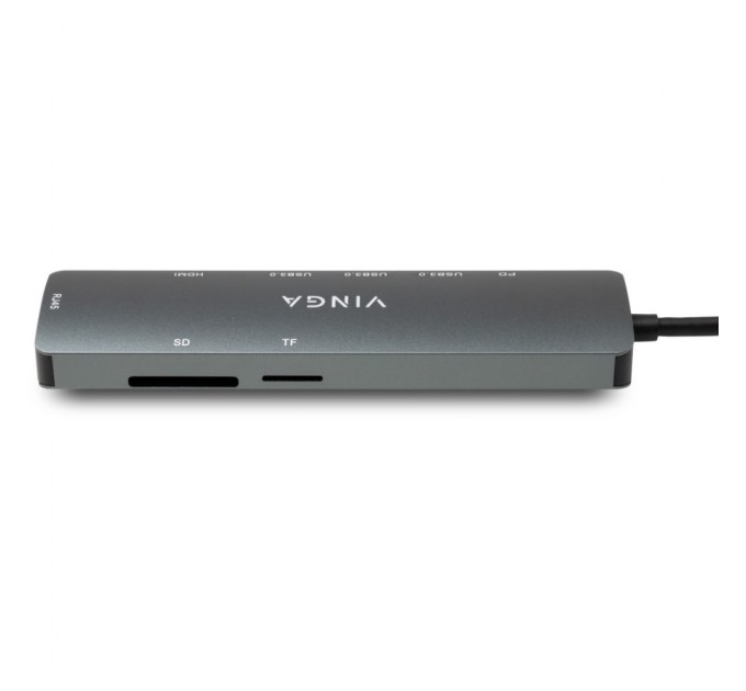 Концентратор Vinga USB-C 3.1 to HDMI+RJ45_1Gbps+3xUSB3.0+SD/TF+PD100W (VHYC8)