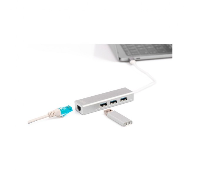 Концентратор Digitus USB-C - USB 3.0 3 Port Hub + Gigabit Ethernet (DA-70255)