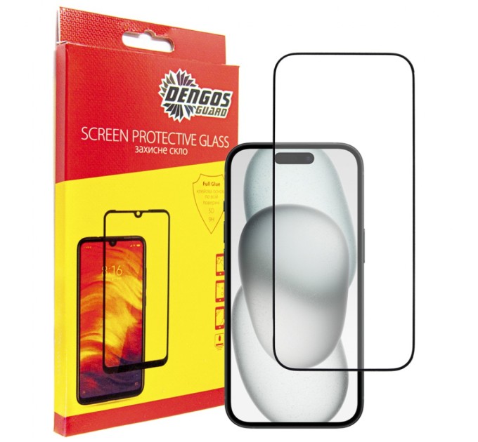 Скло захисне Dengos Full Glue iPhone 15 (black) (TGFG-318)