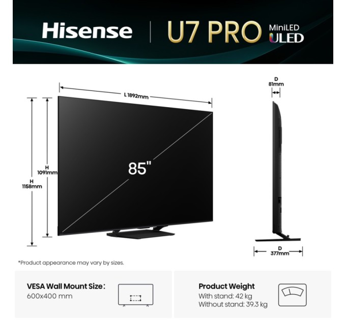 Телевізор Hisense 85U7Q PRO