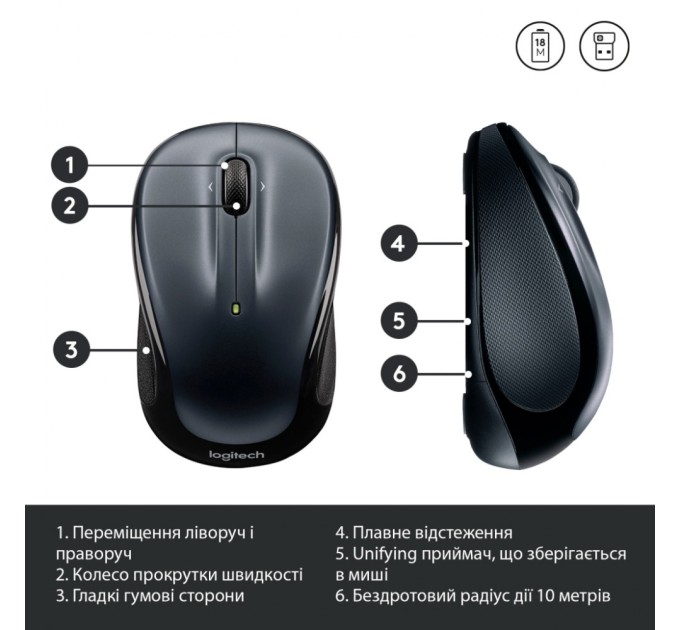 Мишка Logitech M325s Wireless Dark Silver (910-006812)