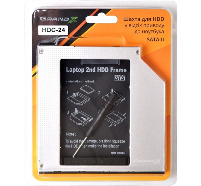 Фрейм-переходник Grand-X HDD 2.5'' to notebook 9.5 mm ODD SATA/mSATA (HDC-24)