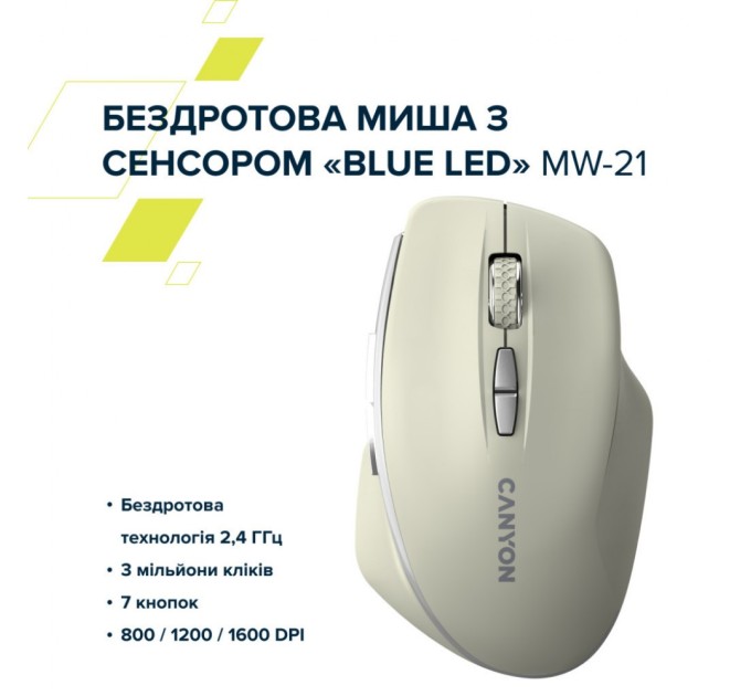 Мишка Canyon MW-21 Wireless Blue LED Cosmic Latte (CNS-CMSW21CL)