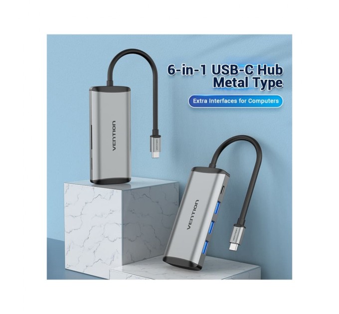 Концентратор Vention USB 3.1 Type-C to 3хUSB 3.0/TF/SD/PD 87W 6-in-1 (TGRHB)