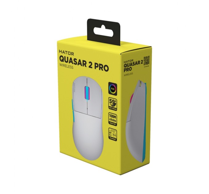 Мишка Hator Quasar 2 Pro Wireless/Bluetooth/USB White/Cyan (HTM561WC)