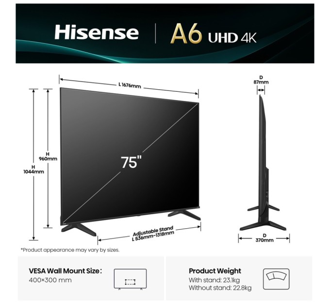 Телевізор Hisense 75A6Q