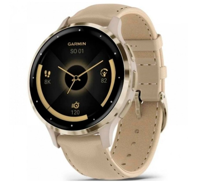 Смарт-годинник Garmin Venu 3S, Fr. Gray + Soft Gold, Leather, GPS (010-02785-55)