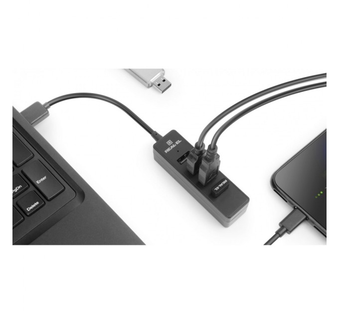 Концентратор REAL-EL HQ-174 USB-A 2.0 1.2m black (EL123110006)