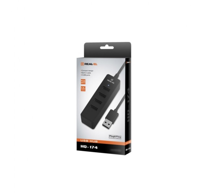 Концентратор REAL-EL HQ-174 USB-A 2.0 1.2m black (EL123110006)