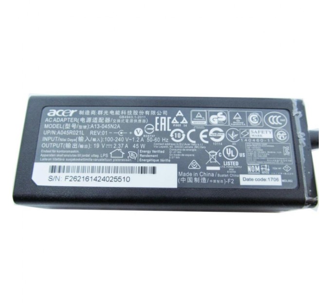 Блок питания к ноутбуку Acer 45W 19V, 2.37A, разъем 5.5/1.7 (A13-045N2A / A40241)